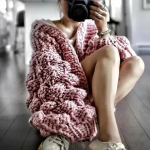 Fashion Thick Wool Hand-knitted Sweater Cardigan Coat