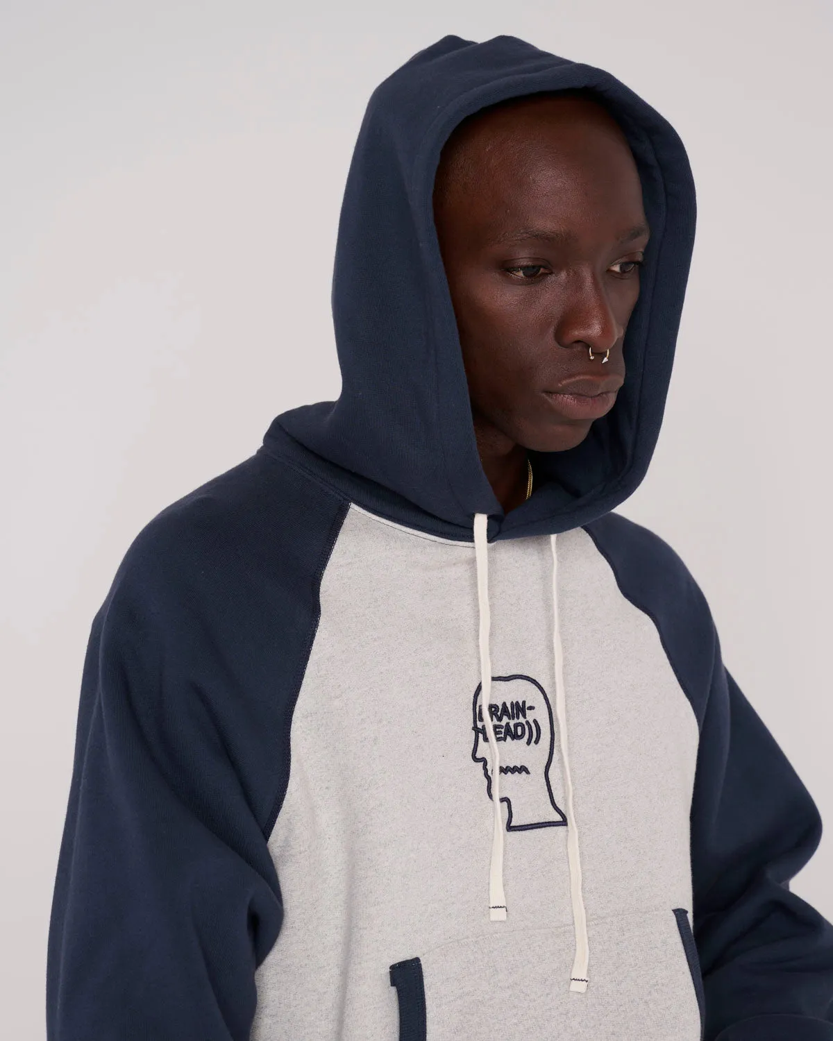 Fleece Logo Head Raglan Hoodie - Oatmeal Navy