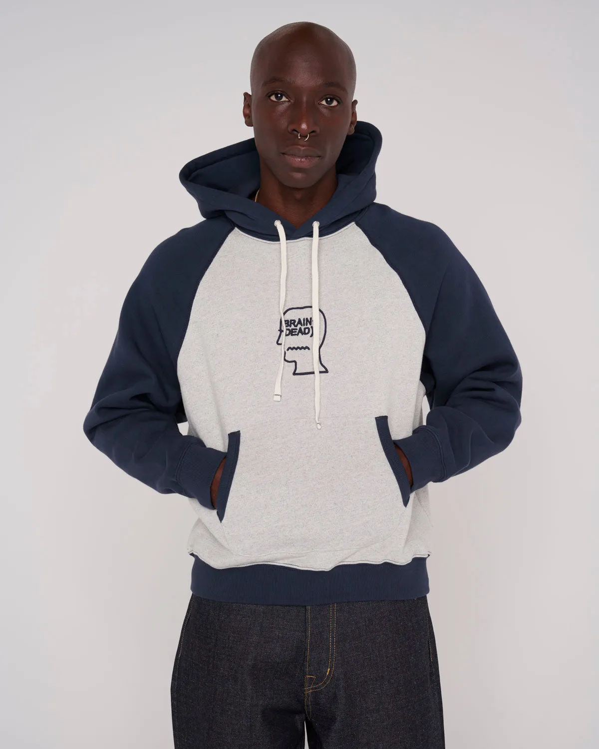 Fleece Logo Head Raglan Hoodie - Oatmeal Navy