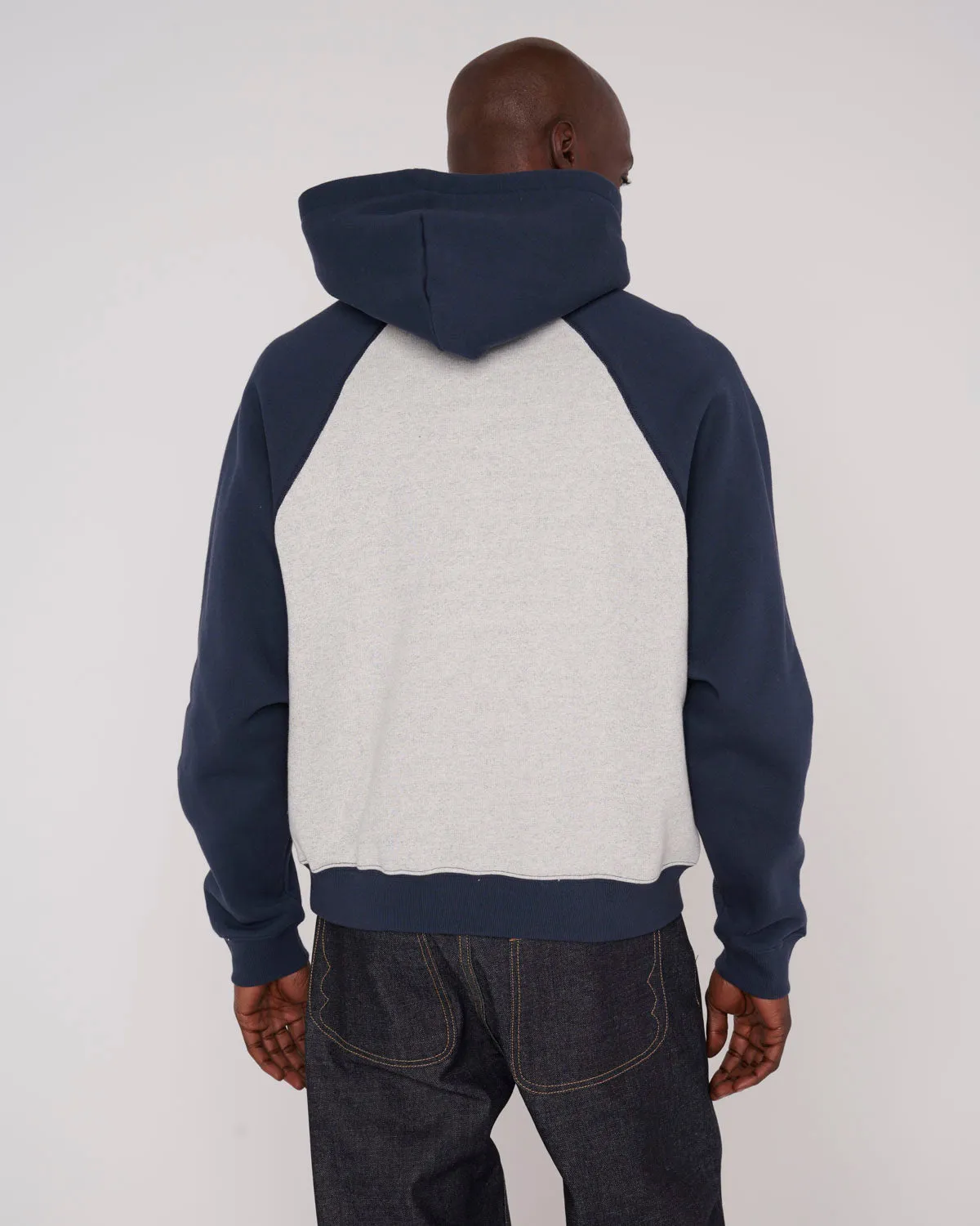 Fleece Logo Head Raglan Hoodie - Oatmeal Navy