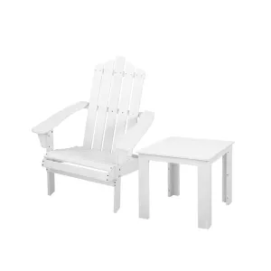 Gardeon 2PC Adirondack Outdoor Table and Chair Wooden Beach Chair Patio Furniture White