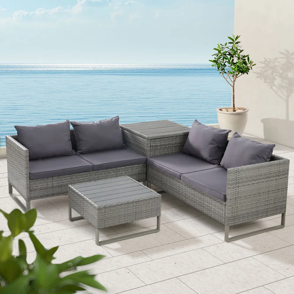 Gardeon 4-Seater Outdoor Sofa Furniture Lounge Set Wicker Setting Grey