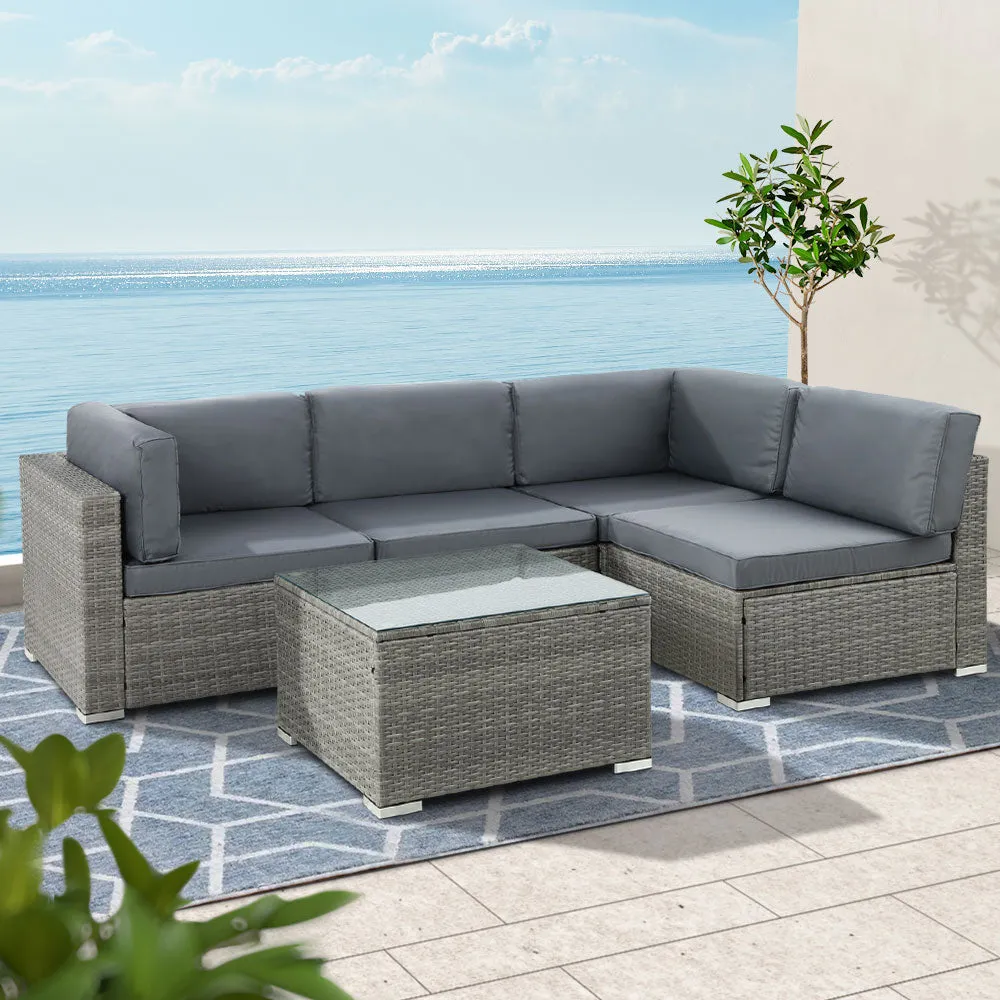 Gardeon 5-Piece Outdoor Furniture Sofa Set Wicker Lounge Setting Table Chairs