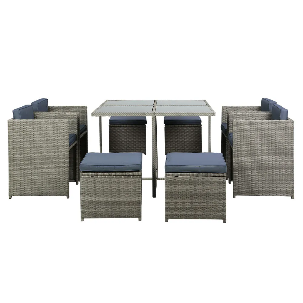 Gardeon Outdoor Dining Set 9 Piece Wicker Table Chairs Setting Grey