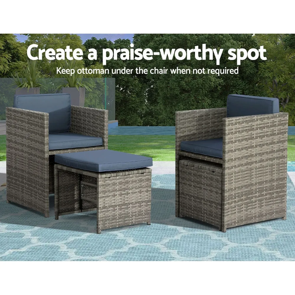 Gardeon Outdoor Dining Set 9 Piece Wicker Table Chairs Setting Grey