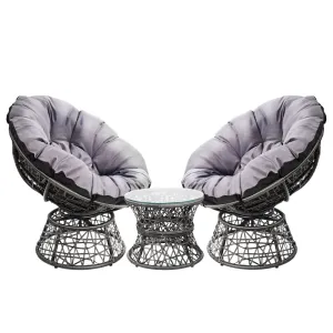 Gardeon Outdoor Lounge Setting Furniture Wicker Papasan Chairs Table Patio Black