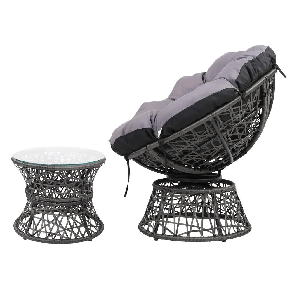 Gardeon Outdoor Lounge Setting Furniture Wicker Papasan Chairs Table Patio Black