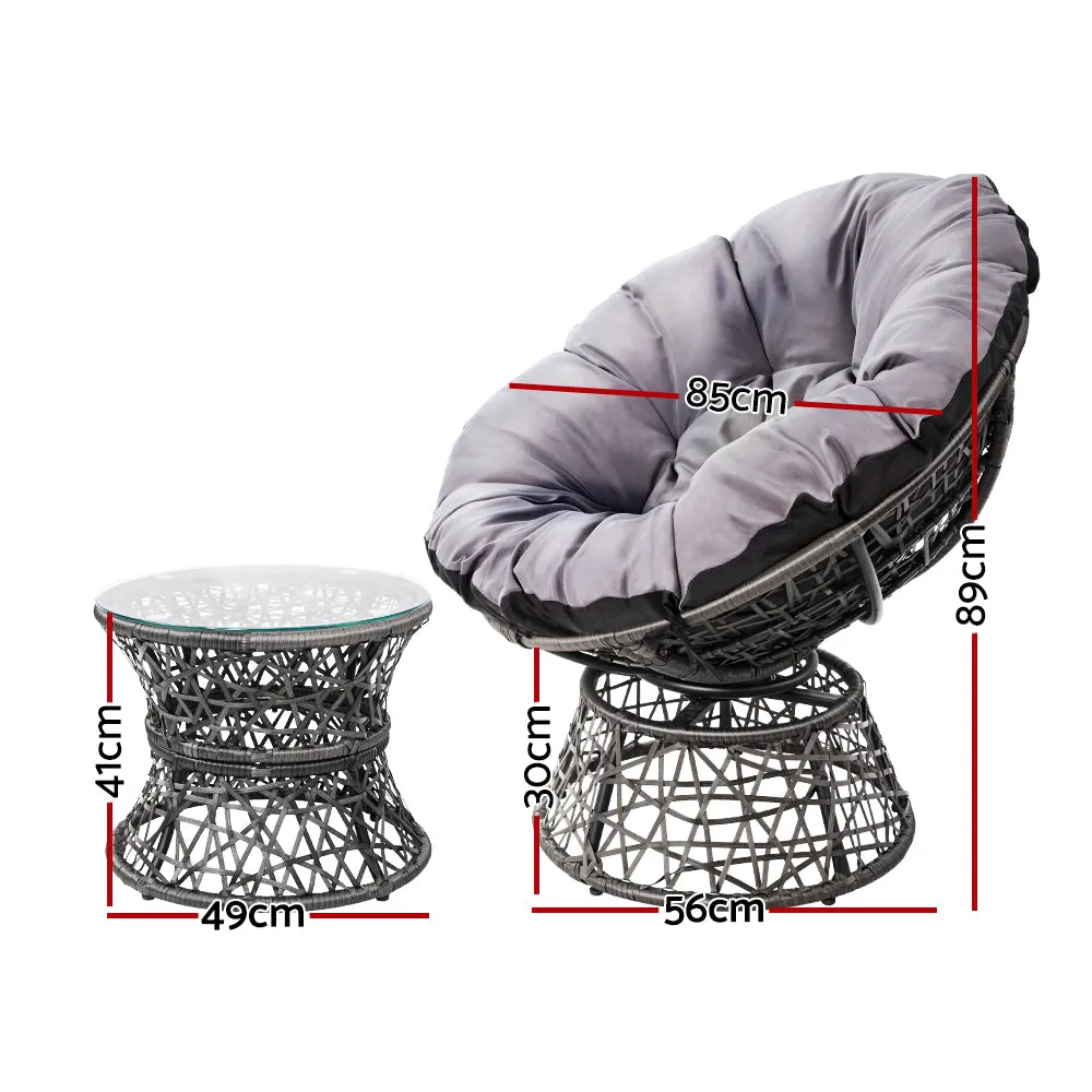 Gardeon Outdoor Lounge Setting Furniture Wicker Papasan Chairs Table Patio Black