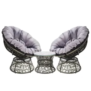 Gardeon Outdoor Lounge Setting Furniture Wicker Papasan Chairs Table Patio Grey