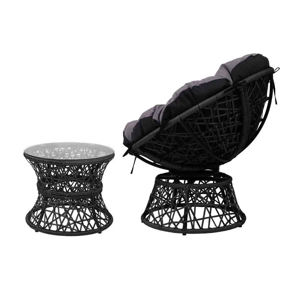 Gardeon Outdoor Lounge Setting Papasan Chair Wicker Table Garden Furniture Black