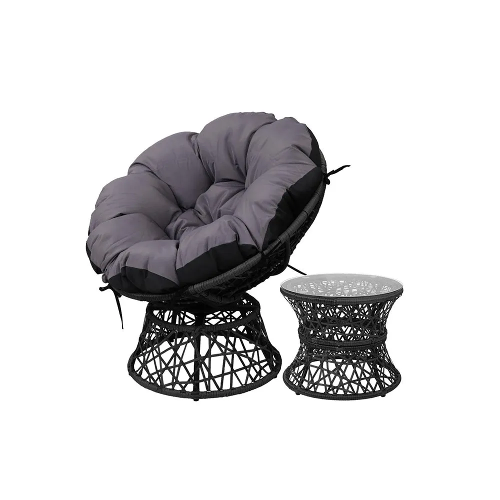 Gardeon Outdoor Lounge Setting Papasan Chair Wicker Table Garden Furniture Black