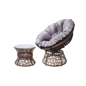 Gardeon Outdoor Lounge Setting Papasan Chair Wicker Table Garden Furniture Brown