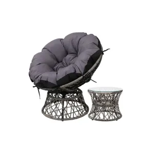 Gardeon Outdoor Lounge Setting Papasan Chair Wicker Table Garden Furniture Grey