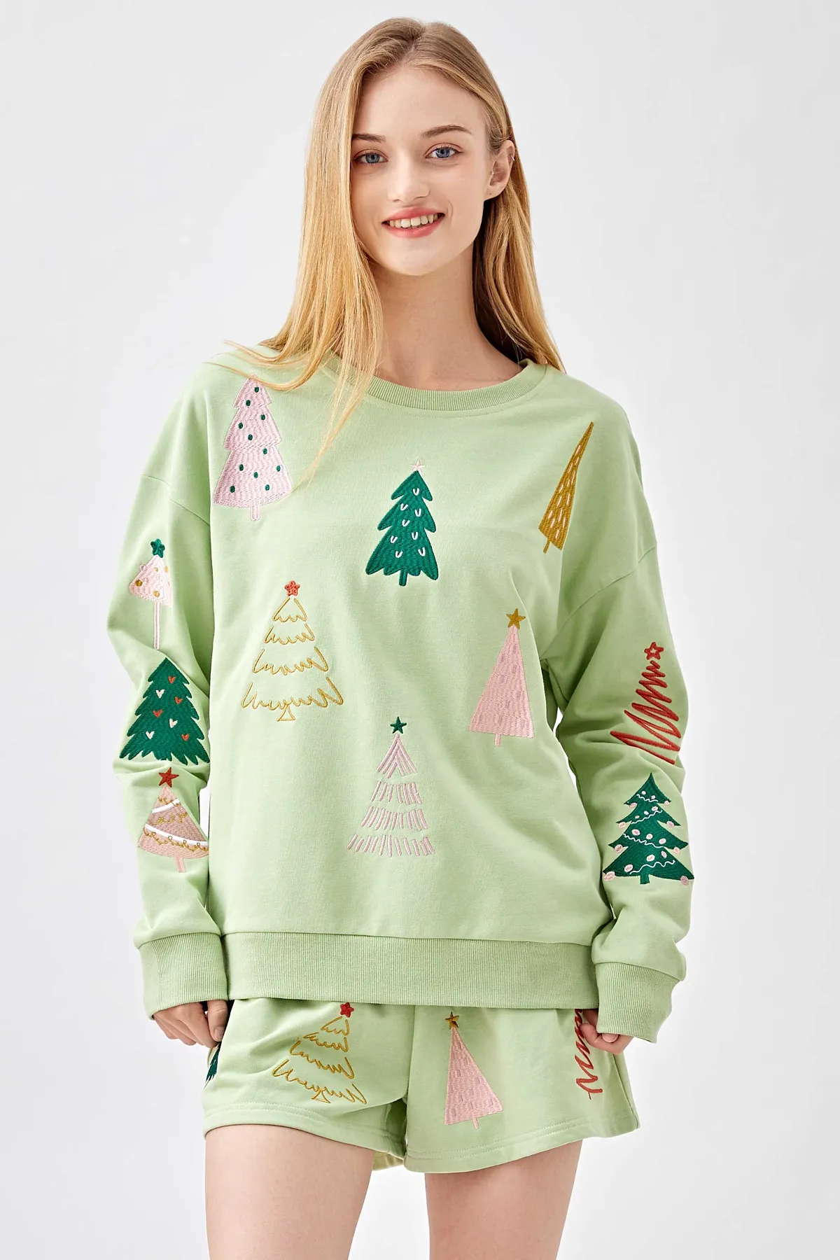 Glistening Pine Embroidery Sweatshirt