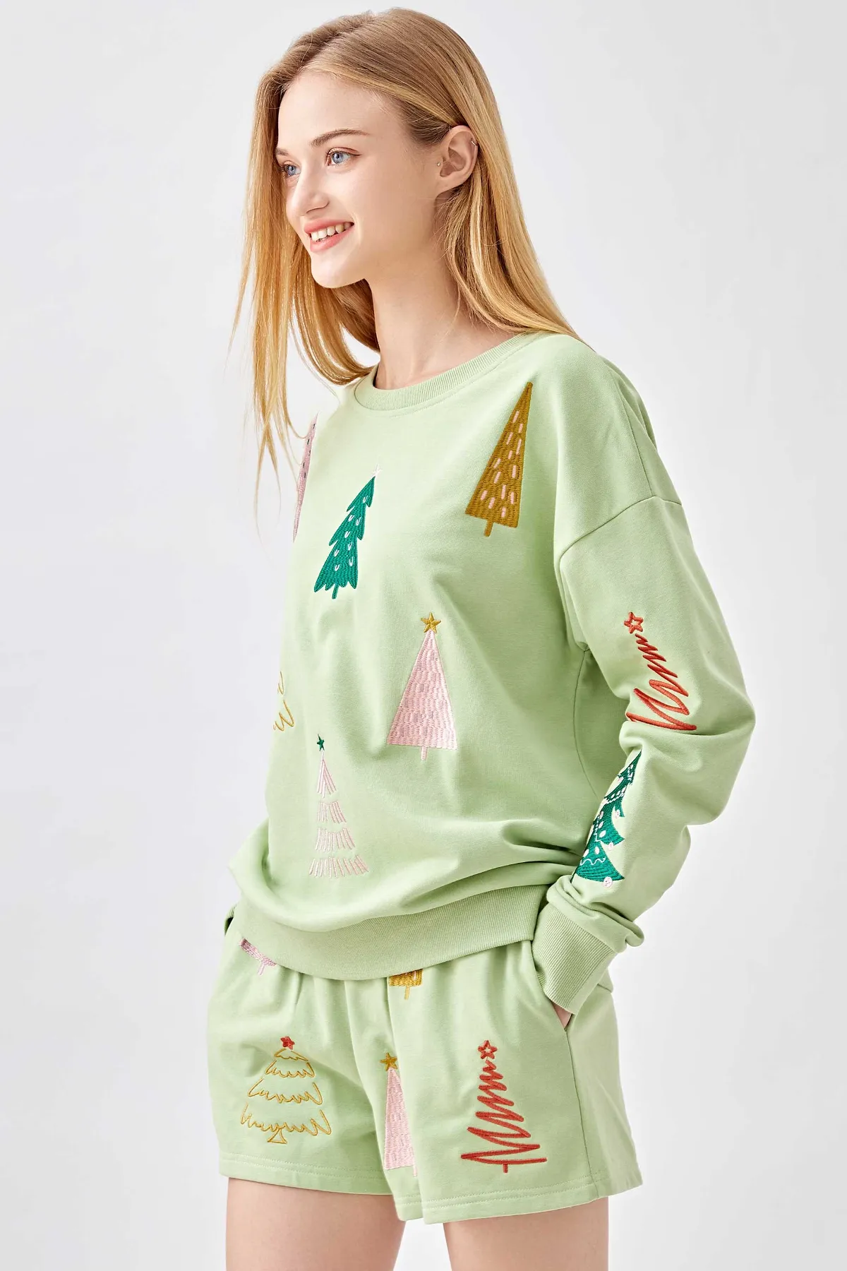 Glistening Pine Embroidery Sweatshirt