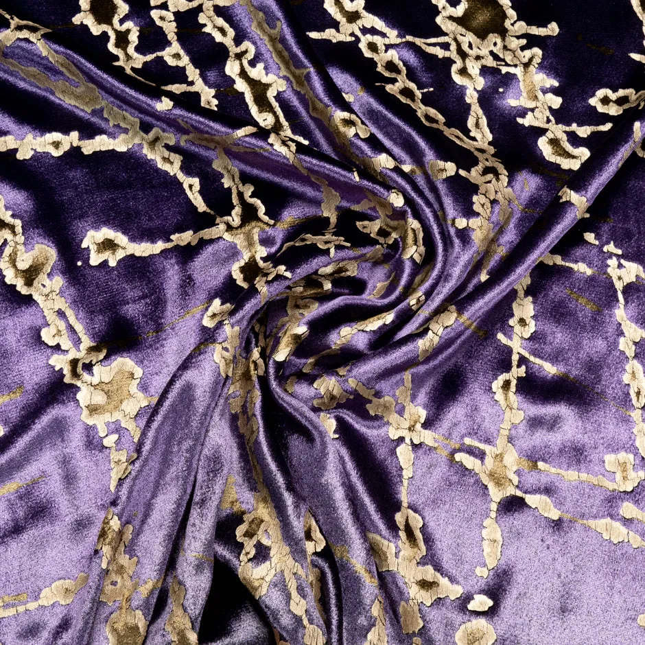 Gold Abstract Laminated Rich Purple Velvet