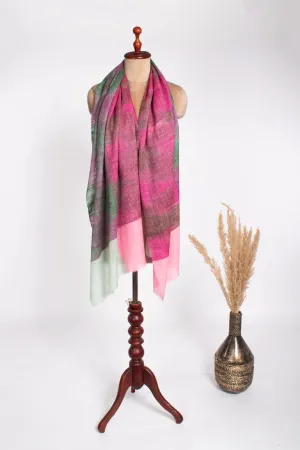 Handlooomed Cashmere Pink Green Scarf - RUNCORN