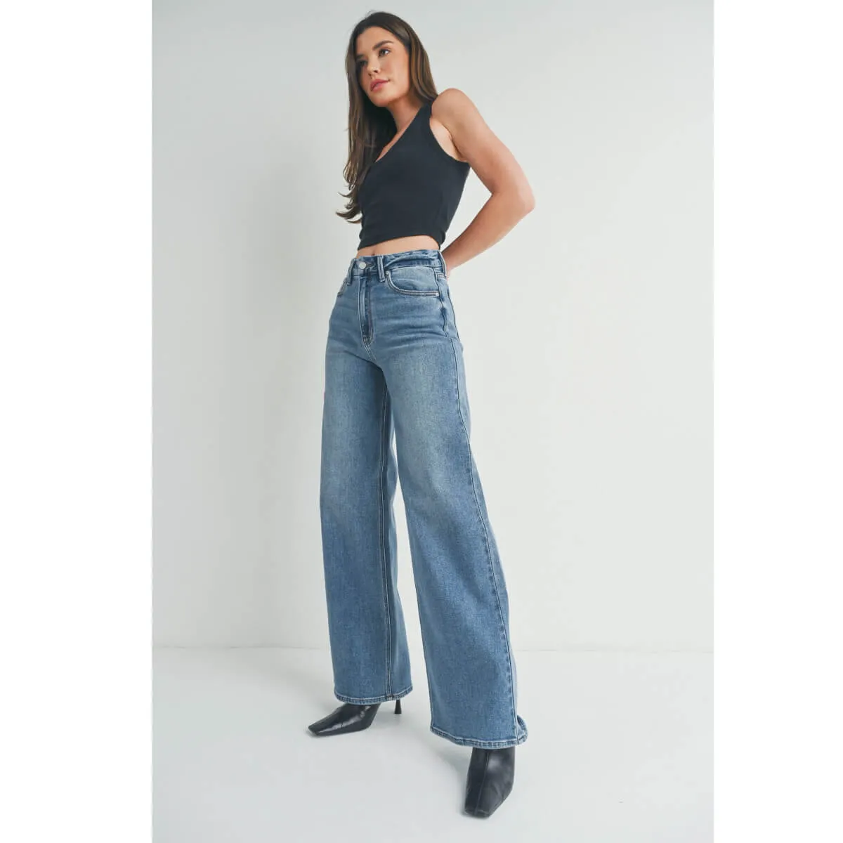 High Rise Palazzo Wide Leg Jean