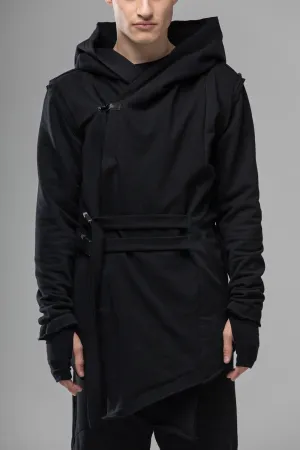 Hooded Asymmetrical Men Long Jacket, Post Apocalyptic Assassins Cardigan-BB0102