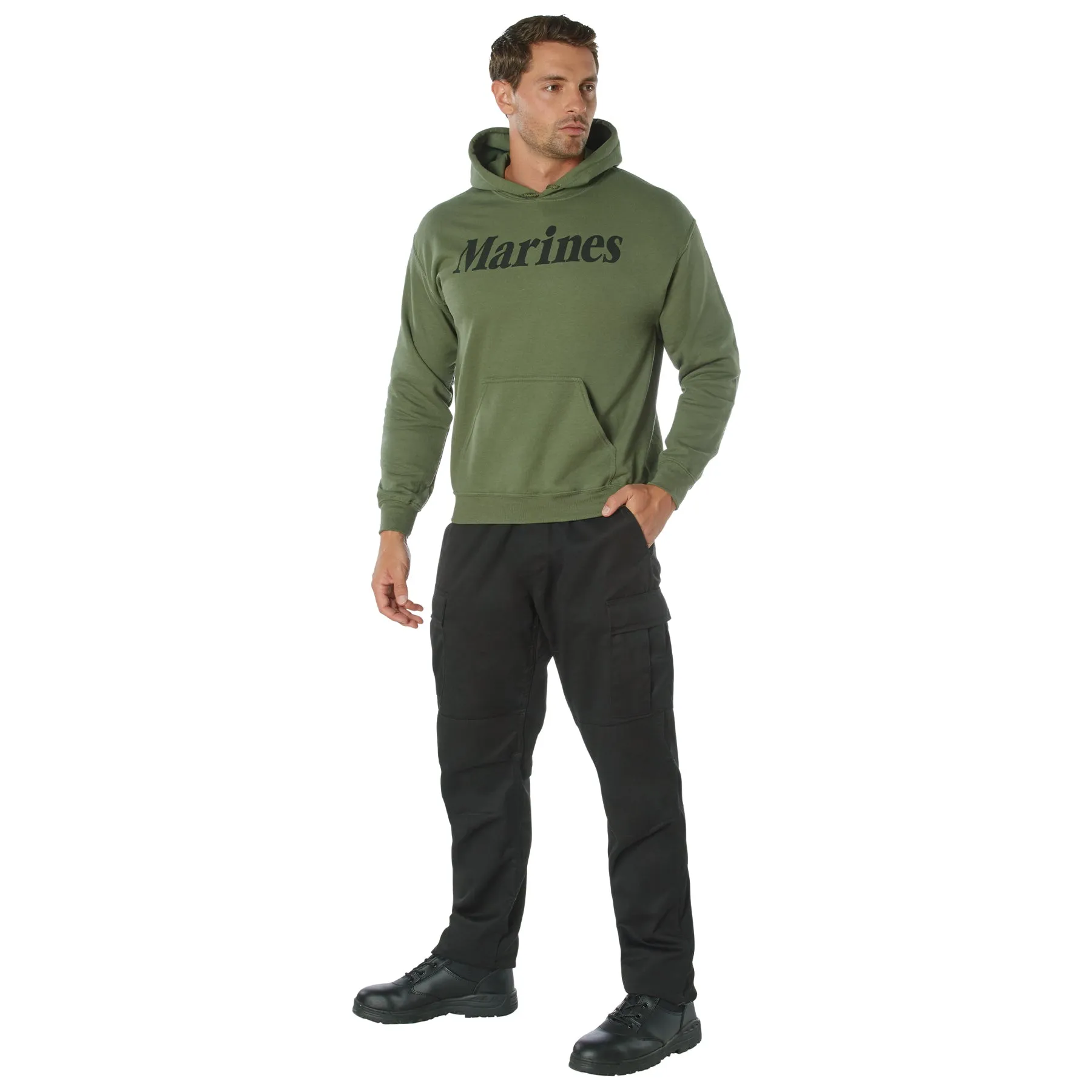 Hoodie: Marines on Olive Drab Pullover