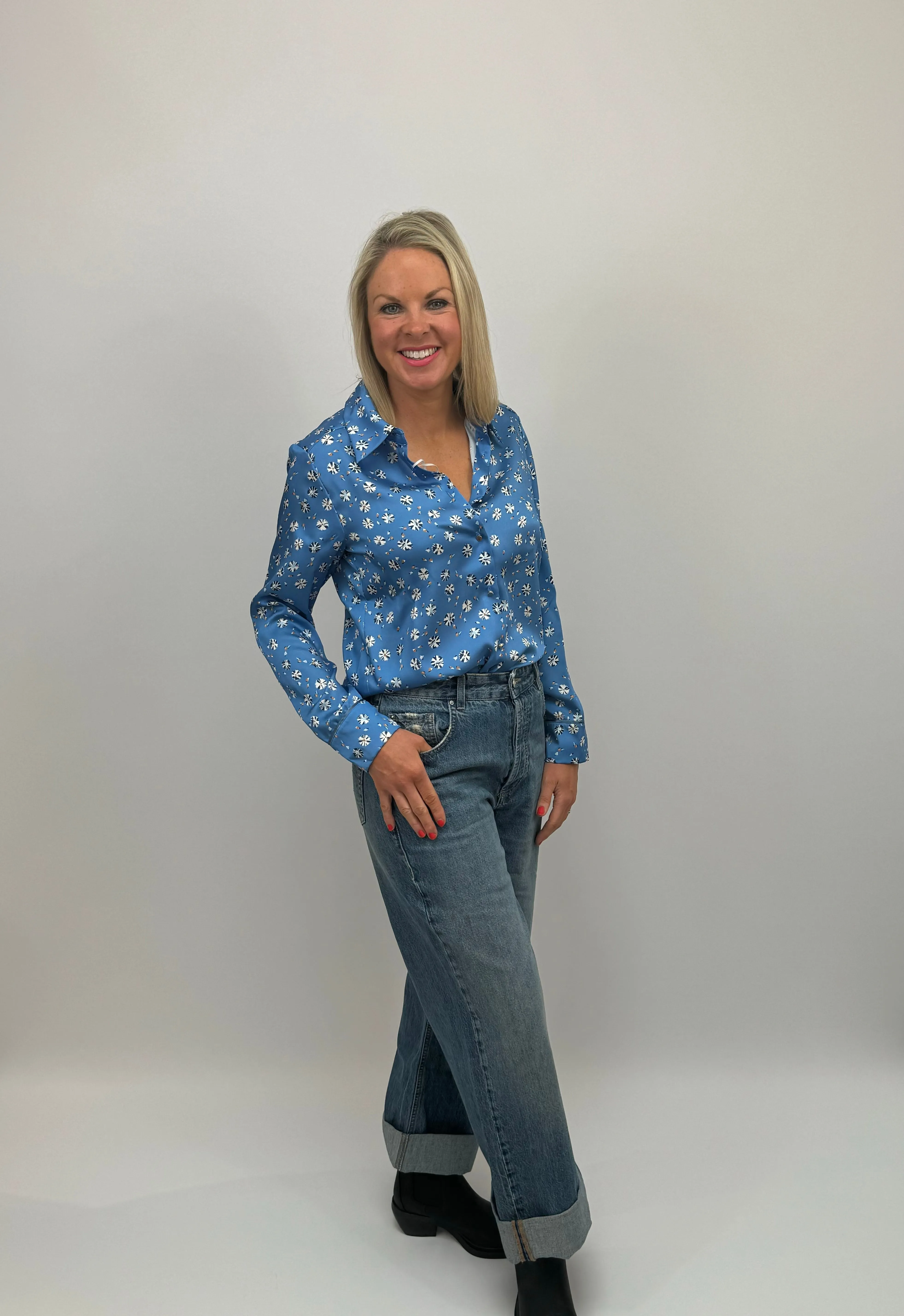 IBLUES Cornflower Blue Flower Blouse