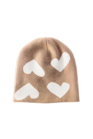 Imperfect Heart Jacquard Cashmere Beanie, Camel