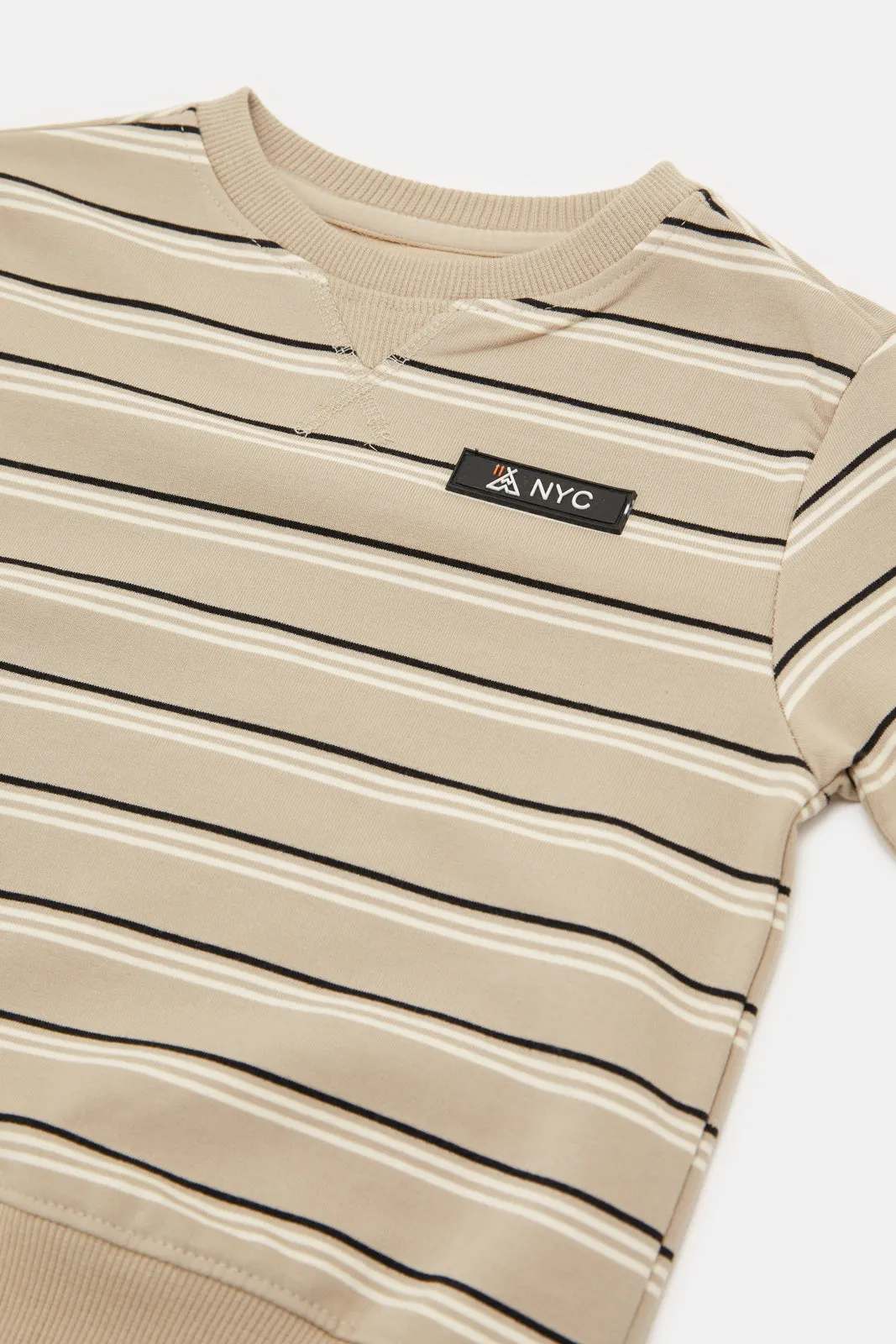 Infant Boys Beige Striped Round Neck Sweatshirt