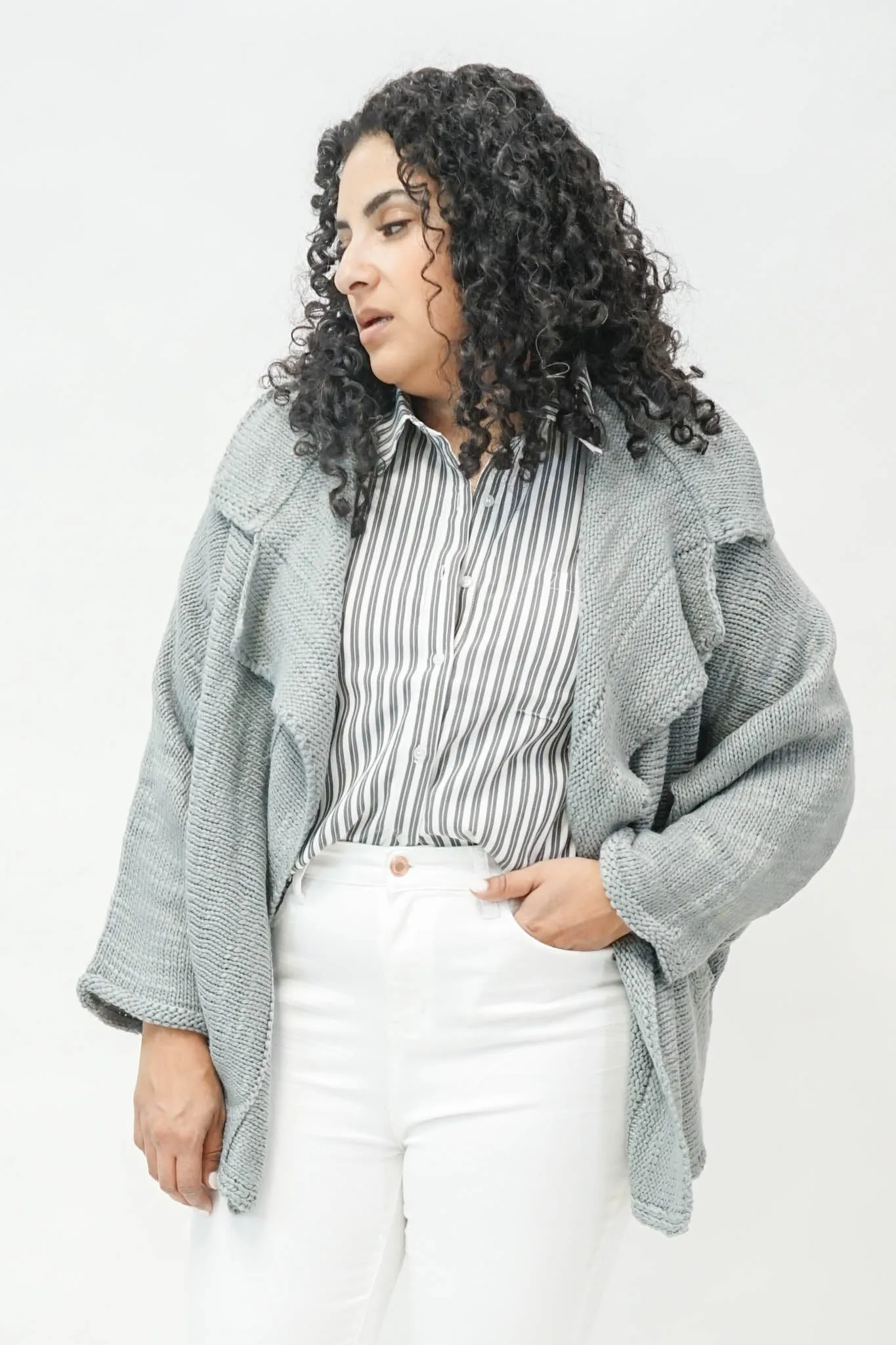 Ira Shawl Cardigan in Gray