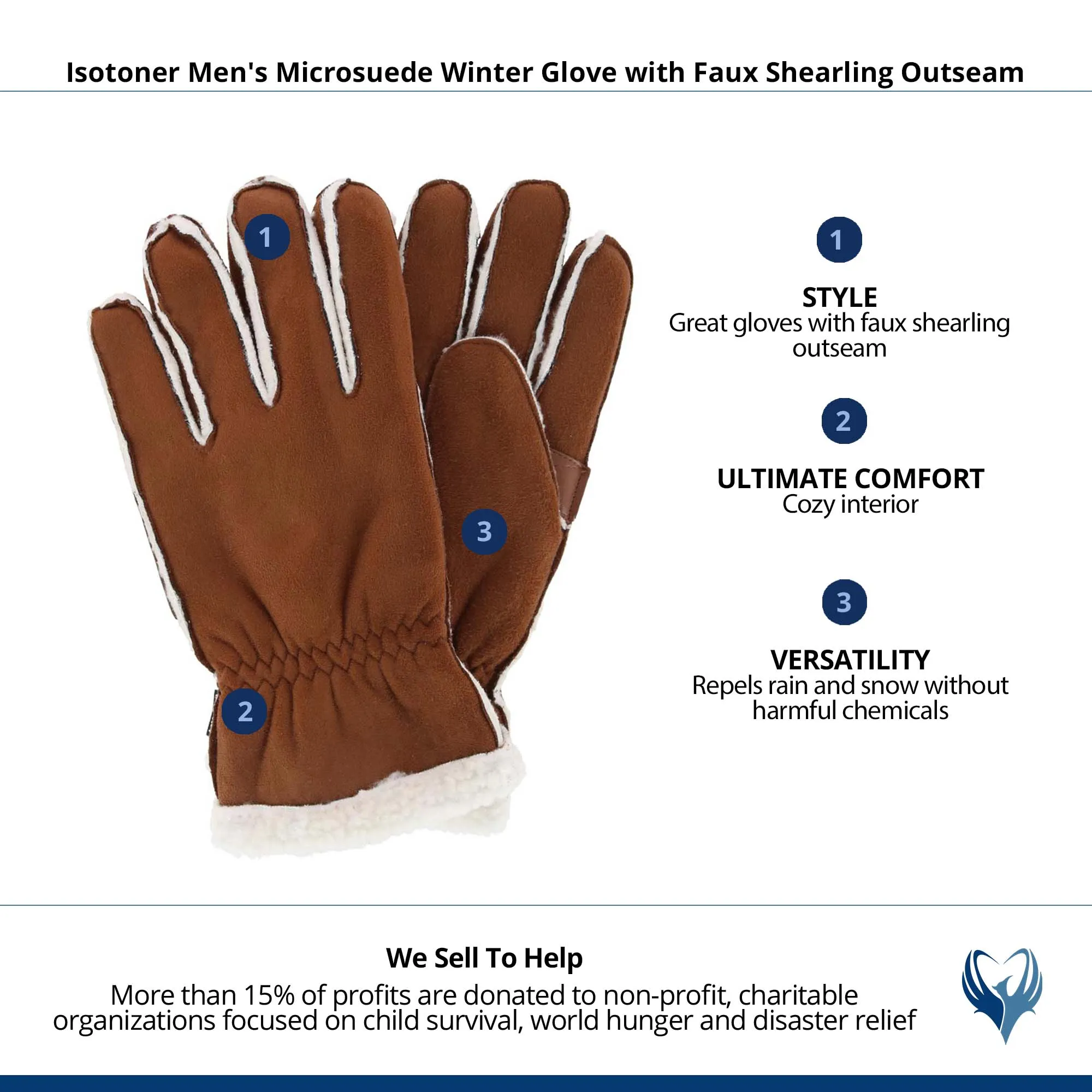 Isotoner Men's Microsuede Winter Glove with Faux Shearling Outseam