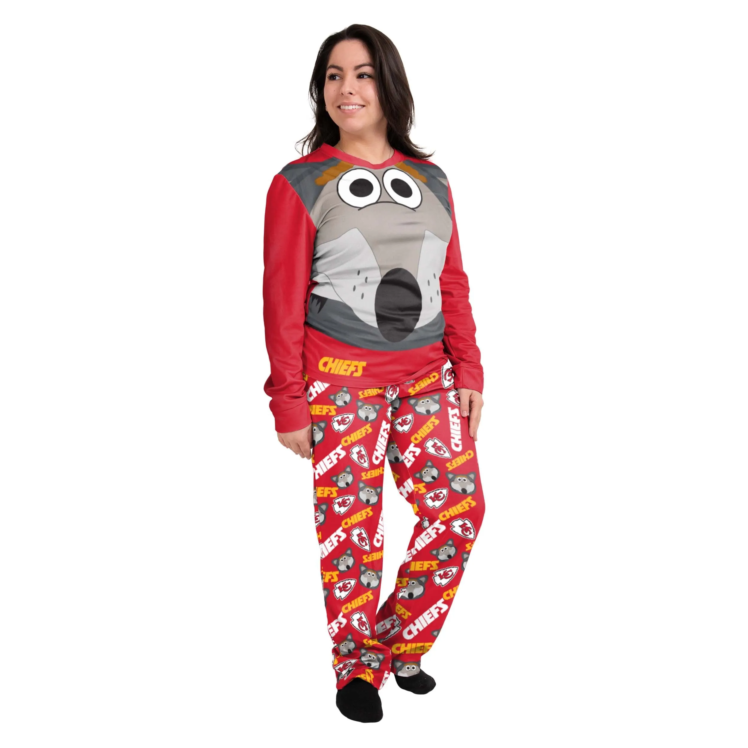 Kansas City Chiefs NFL KC Wolf Mascot Pajamas