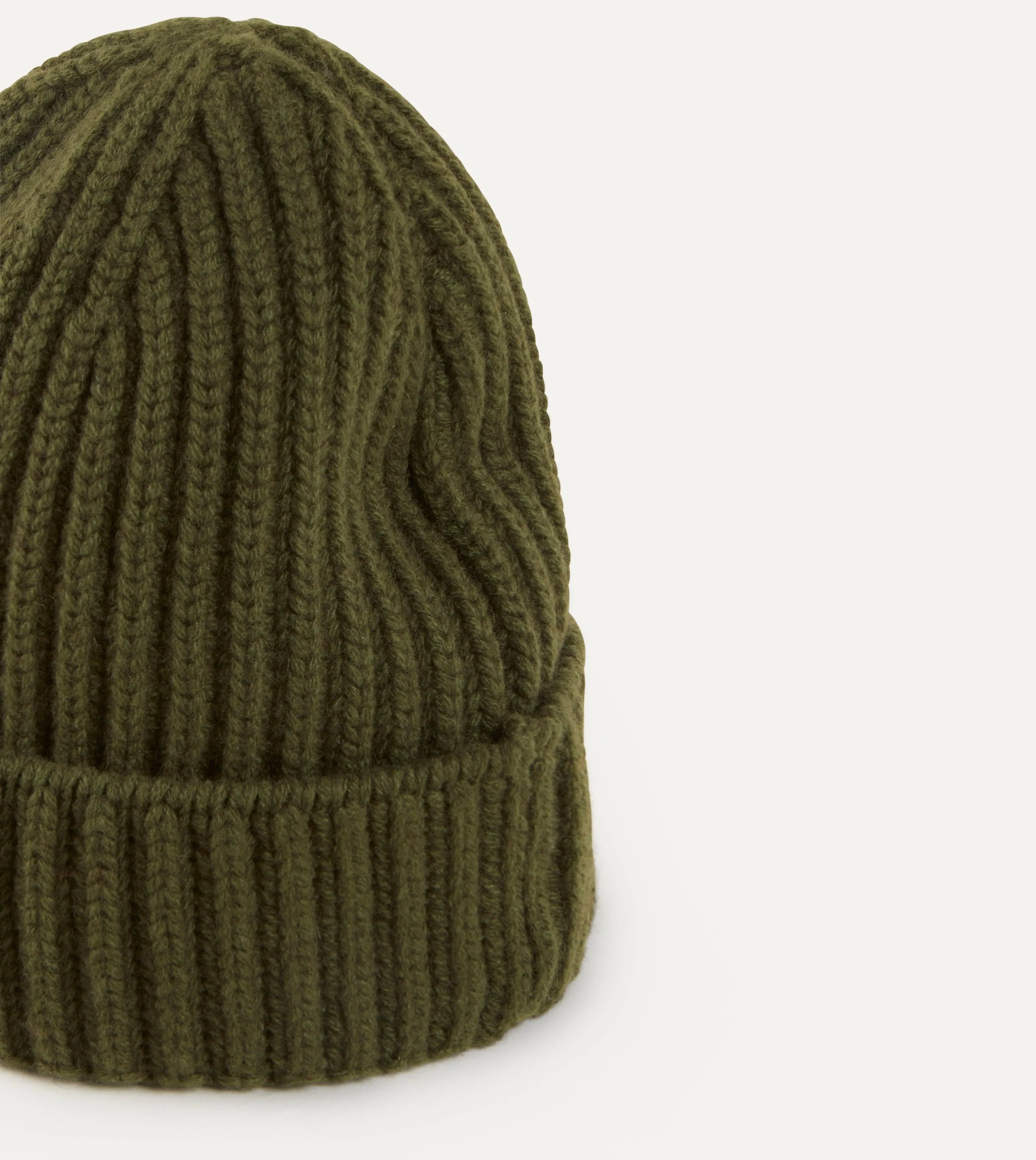 Khaki Green Cashmere Ribbed Knit Cap