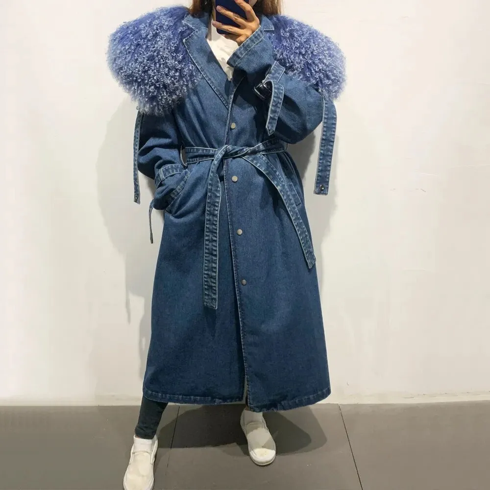 Lady Love Long Fur Collar Denim Coat