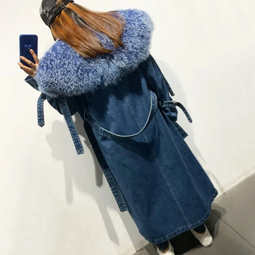 Lady Love Long Fur Collar Denim Coat