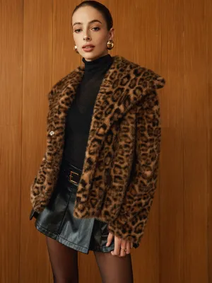 Leopard Printed Faux Fur Warm Coat