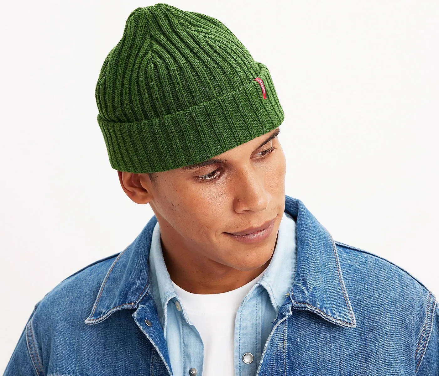 Levi Ribbed Beanie Hat In Green