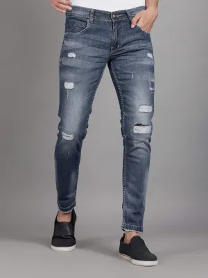 Light Blue Heavy Distressed Denim Jeans for Men (GBDNM5013)