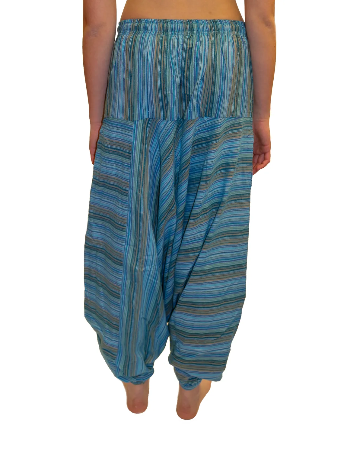 Light Blue Striped Cotton Harem Pants