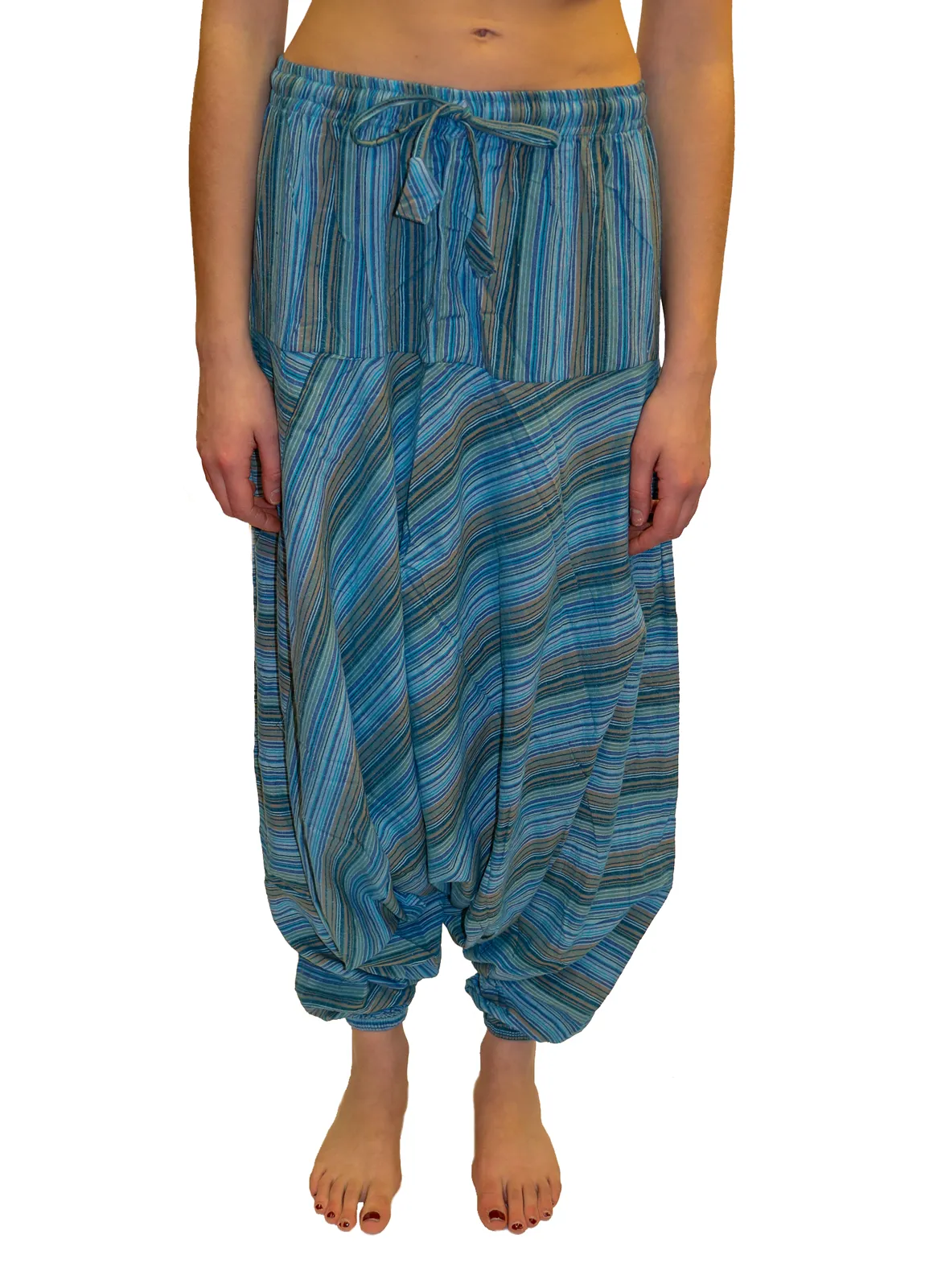 Light Blue Striped Cotton Harem Pants