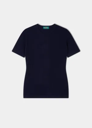 Lisa Ladies Cashmere Short Sleeve Crew Neck In Dark Navy