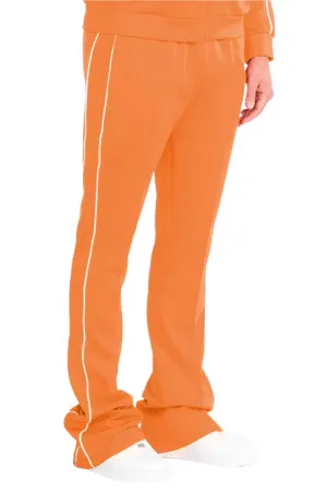 Mens Orange Side Pipe Stacked Flare Pants