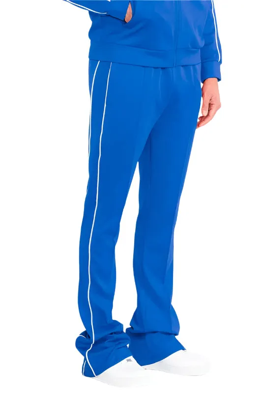 Mens Royal Blue Side Pipe Stacked Flare Pants