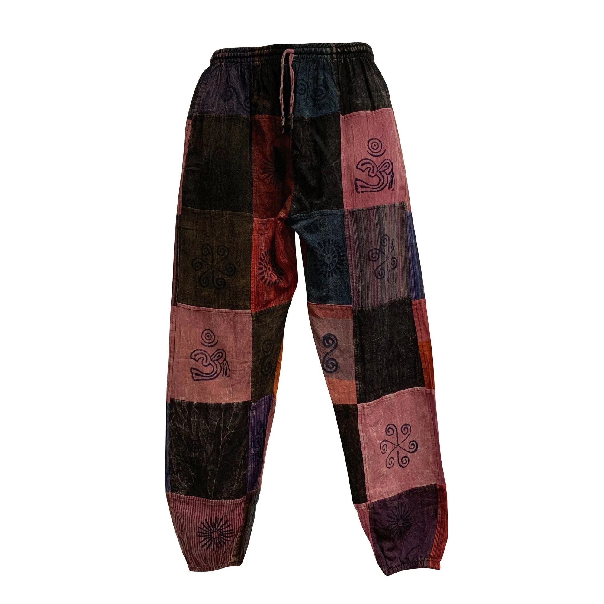 Mens Stonewashed Cotton Bohemian Vintage Yoga Ethnic Print Patchwork Harem Pants #1