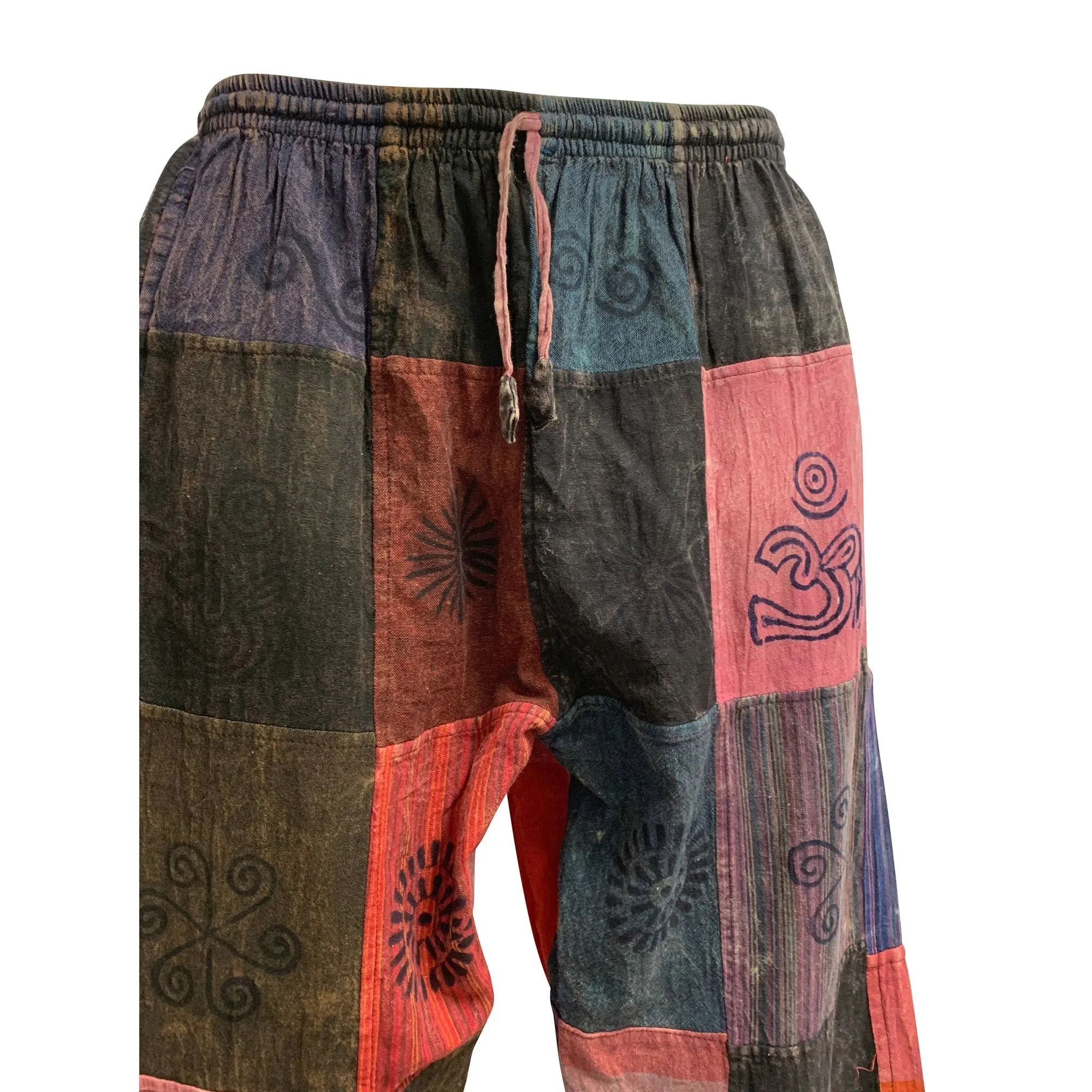 Mens Stonewashed Cotton Bohemian Vintage Yoga Ethnic Print Patchwork Harem Pants #1