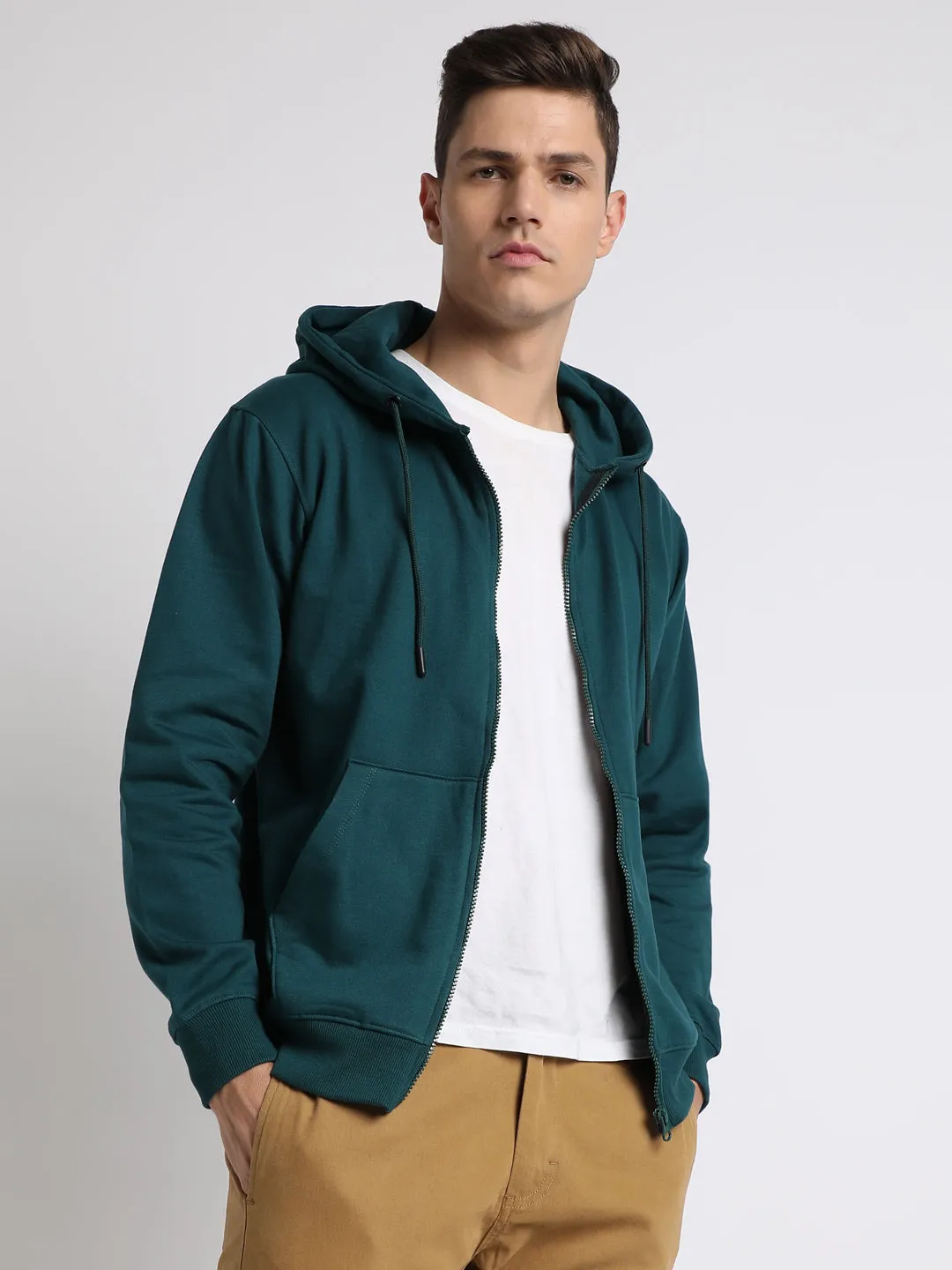 Men's Teal Solid Hooded Sweatshirt