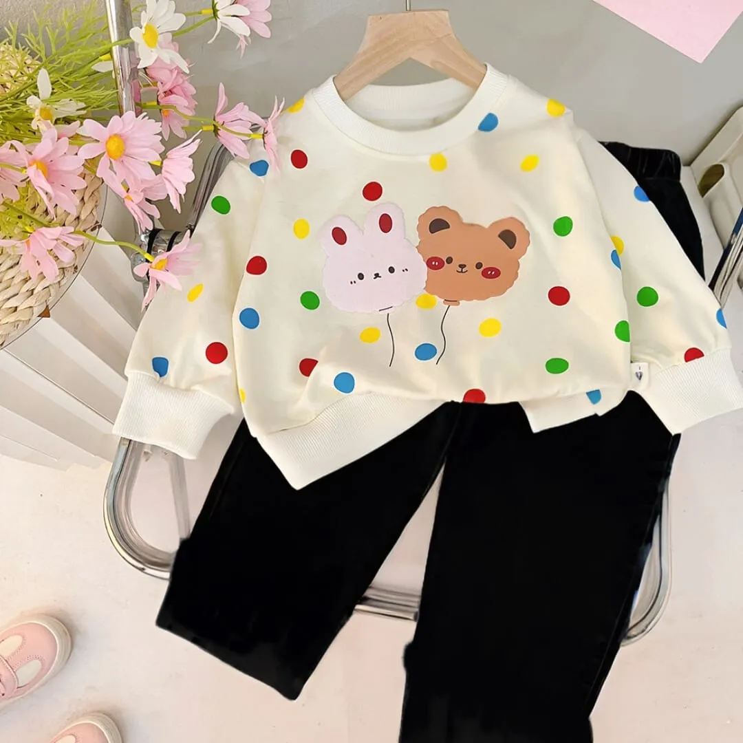 Multi Dot Bear Printed Sweatshirt Set