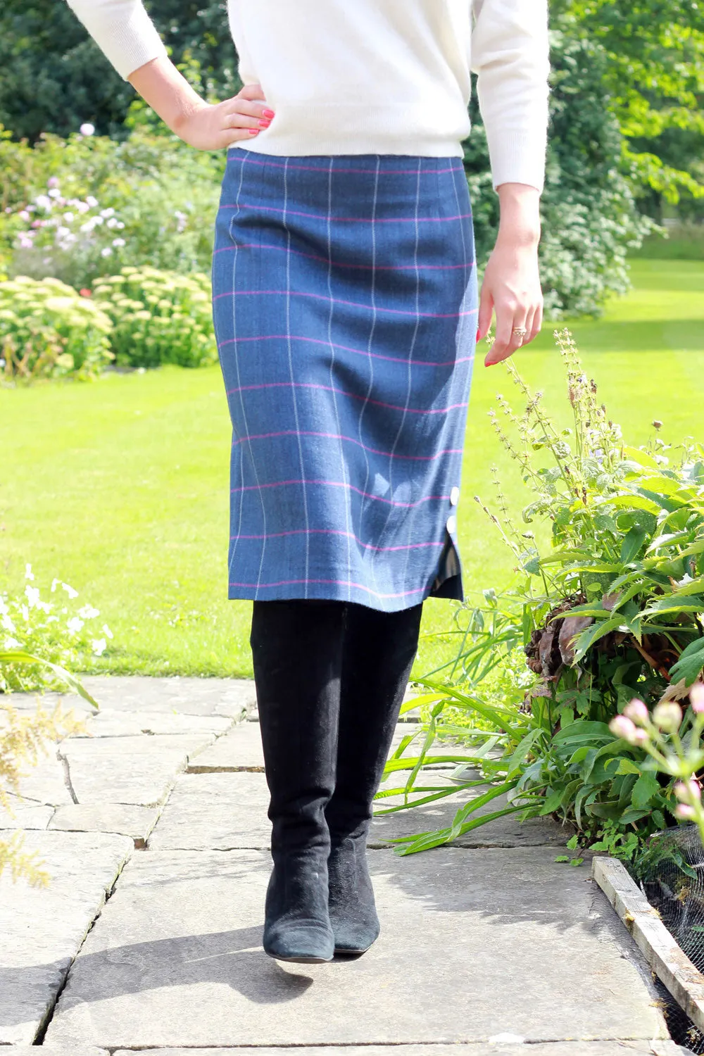 Norfolk | Ladies Blue Check Linen Skirt