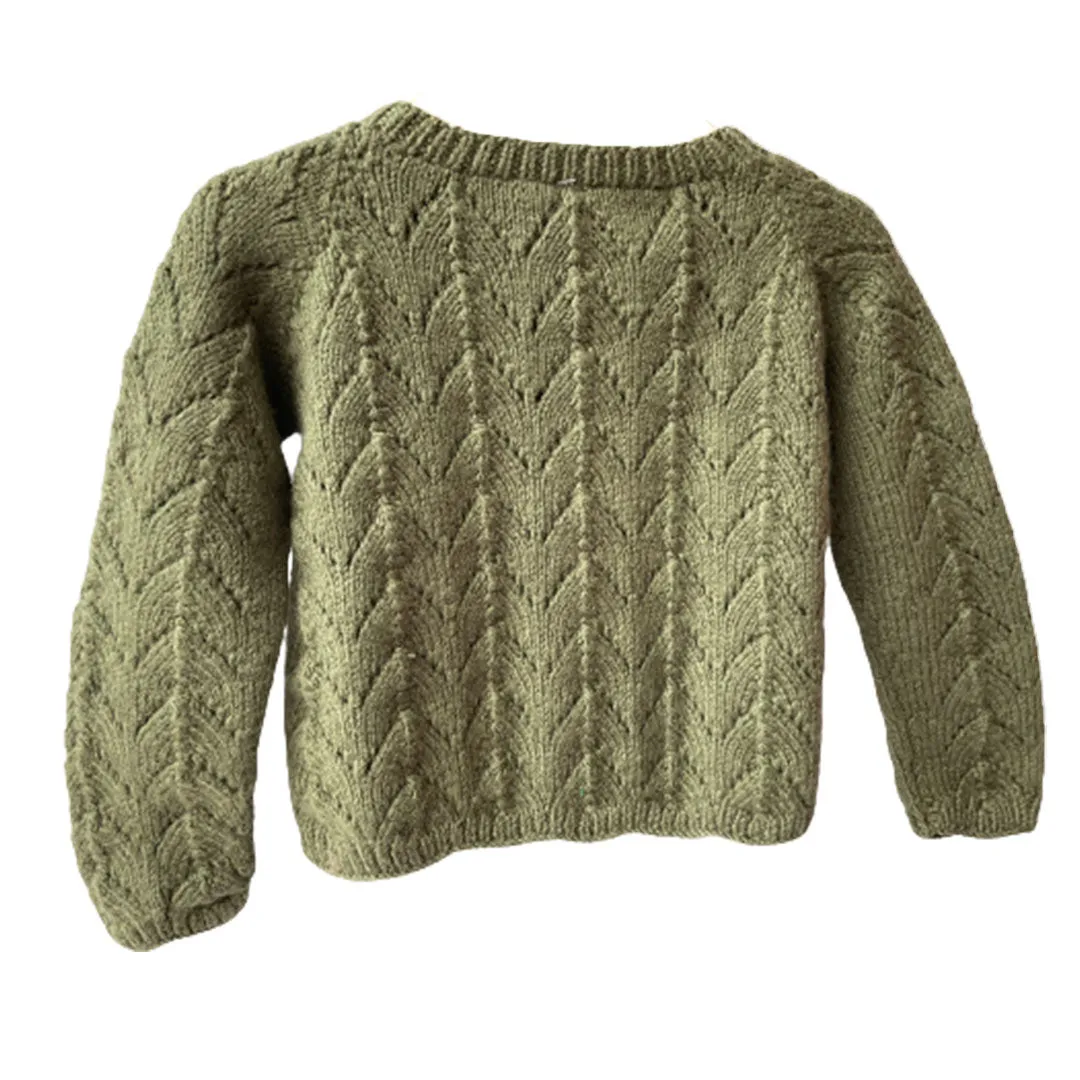 Organic Wool | Cardigan | Olive Green | Size- 18 Month