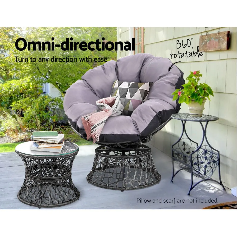 Outdoor Lounge Setting Papasan Chair Wicker Table Garden Furniture Black