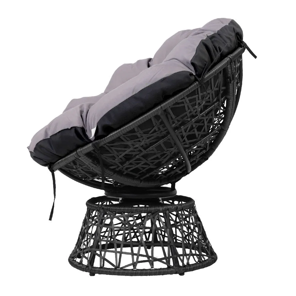 Outdoor Lounge Setting Papasan Chair Wicker Table Garden Furniture Black