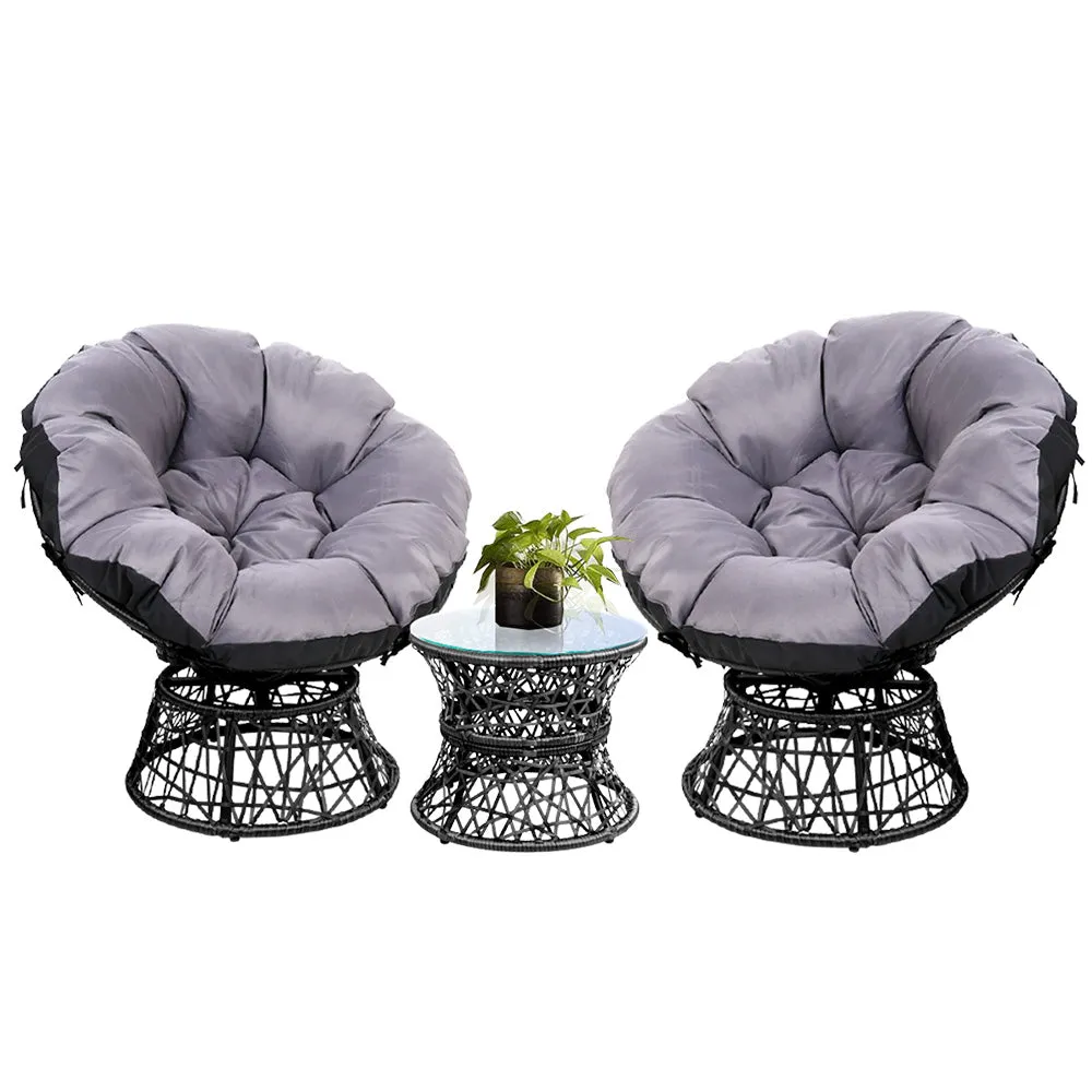 Outdoor Lounge Setting Papasan Chairs Table Patio Furniture Wicker Black